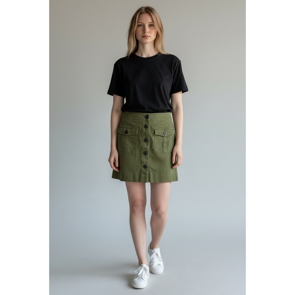 Ann Taylor Factory A Line Skirt Olive Green Utility Cotton Blend Cargo Size 0